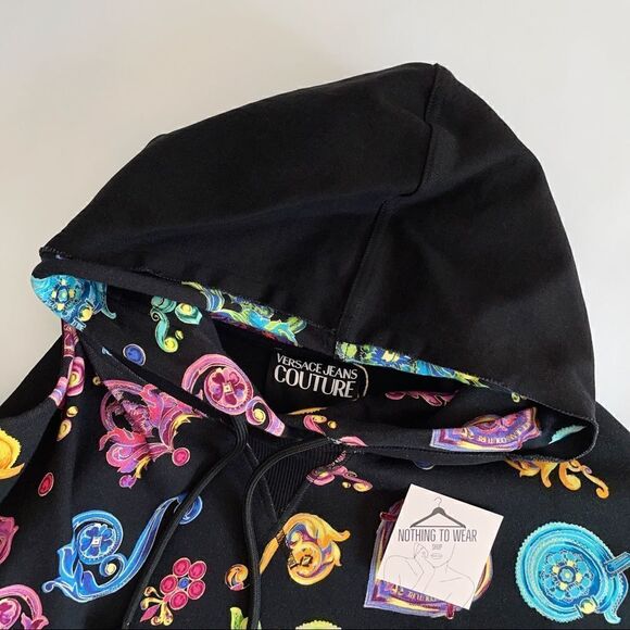 ⭕️ VERSACE JEANS Sweatshirt Black Multi Hoodie - Picture 6 of 12